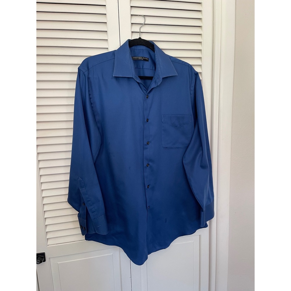 Geoffrey Beene Fitted Dress Shirt Men's Large 16.5 32/33 Blue Wrinkle Free
